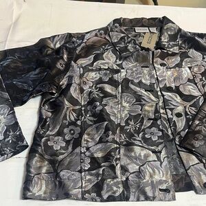 Chico's Floral Metallic Blazer - Black and Silver NWT